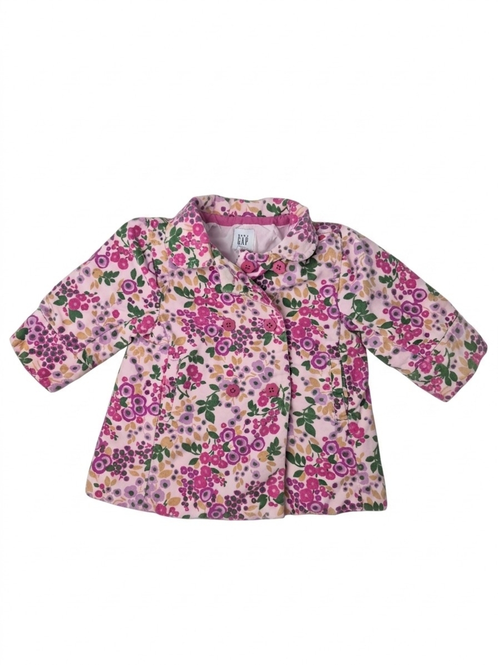 Vintage 2004 Y2K babyGap Floral Corduroy Pea Coat 6-12M